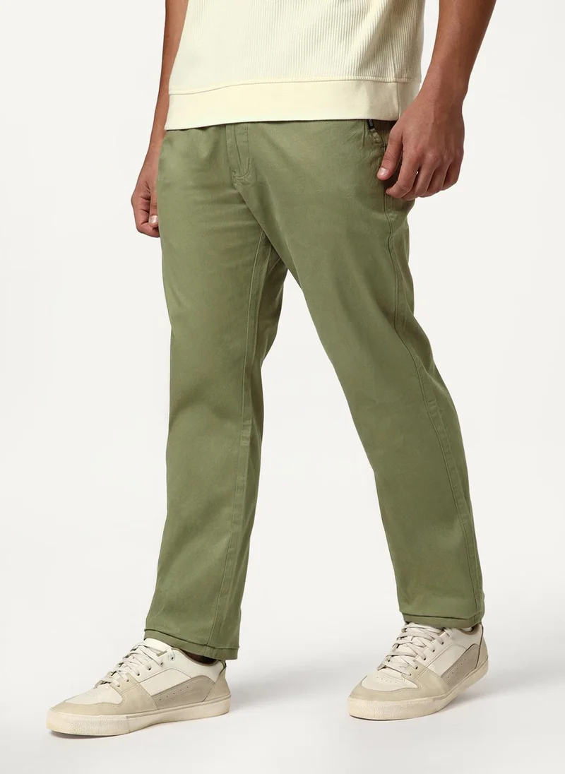 Urbano Fashion Men's Light Olive Straight Fit Mid Rise Cotton Casual Chinos Trousers Stretch